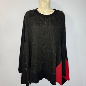 Alembika Lagenlook Mixed Media tunic Top Art to Wear Asymmetric Hem Relax S